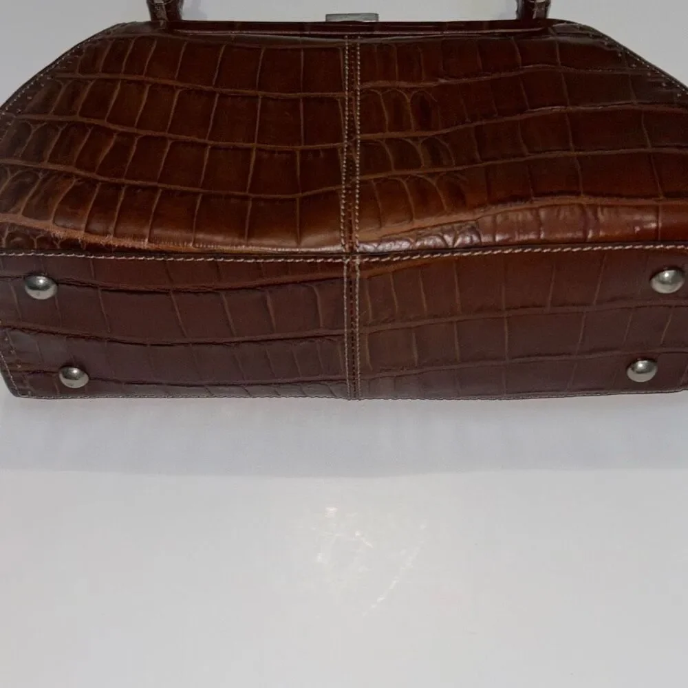 Classic Croc-Embossed Top-Handle Bag in Dark Brown